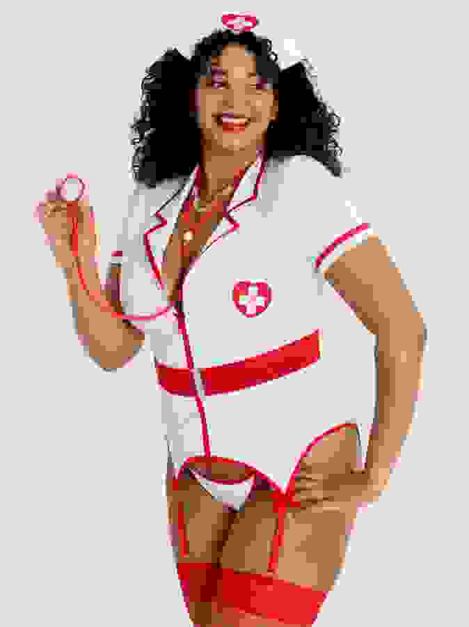 Lovehoney Fantasy Plus Size Heartbeat Nurse Costume, White, hi-res
